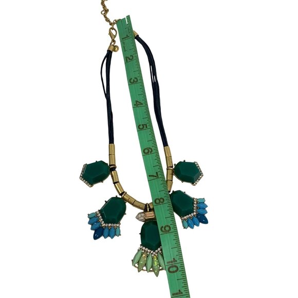 J.Crew Statement Bib Necklace Clear Rhinestone Green/Blue Lucite Crystal Choker - Picture 9 of 9
